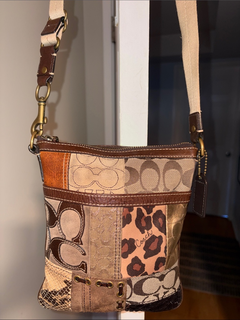 Coach Vintage Y2K Patchwork brown and tan leather and suede crossbody bag EUC